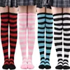 Femmes Chaussettes Cuisse Haute Sur Le Genou Pour Dames Noir Blanc Rayé Bonneterie Long Coton Bas Tricoté Chaud