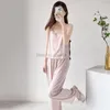 Vêtements de nuit pour femmes Dentelle Patchwork Pyjamas Costume Avec Pantalon Lady Satin Strap CamiPants 2 PCS Sleep Set Sexy Home Wear Lingerie Casual