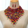 Conjunto de collar y pendientes Una perla de ACRÍLICO PERLA redonda Rojo/azul/verde/blanco Vintage