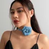 Pendant Necklaces Blue Denim Strip with Large Flower Choker Necklace for Women Trendy 2023 Fashion Jewelry on Neck Accessories Ladies Girls Gifts 230613