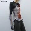 Camiseta feminina Karrcat Cyber Y2k Mesh Tops Grunge Gradient Print T-shirt Irregular Tie Dye Chic T-Shirt Moda Coreana Harajuku Streetwear 00s 230705