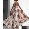 Basic Casual Jurken Bloemenprint Vrouwen Zomer Mouwloos V-hals Backless Vintage Lange Boho Party Cocktail Losse Strand Roze Jurk Dhrex