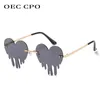 サングラスフレーム OEC CPO ユニークなハートリムルファッション赤青涙の形女性ヴィンテージスチームパンク眼鏡 UV400 230704