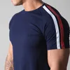メンズ Tシャツジムフィットネスシャツ男性ランニングスポーツスキニー Tシャツ半袖コットン Tシャツトップ夏男性ボディービルトレーニングワークアウトアパレル J230705