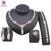 Fashion Dubai Gold Color Crystal Necklace Earrings Bracelet Ring Wedding Party Anniversary Gifts Moroccan Jewellery Sets