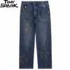 Herrenhosen Männer Hip Hop Streetwear Denim Hosen Stickerei Sterne Denim Hosen Harajuku Baumwolle Jogger Jeans Hosen Haremshosen Schwarz 230704