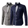 Men's Dress Shirts Men Shirt Slim Single-breasted Handsome Turndown Collar Contrast Color Buttoned Striped