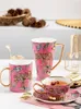 Tumblers Creative Pink Bone China Mug Leopard Forest Cheetah Ceramic Coffee Cup Milk Water Afternoon Tea Party Drinking Home Drinkware 230705