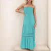 Vestidos casuais femininos de verão, vestidos boêmios, sem alças, com acabamento em renda, sem costas, evasê, praia, longo, vestido maxi