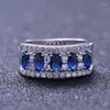 Cluster Rings Red Trees Brand Fine Jewelry Real 925 Sterling Silver Created Gemstone Blue Sapphire For Women Wedding / Noivado