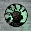 Wall Clocks 1Piece Beauty Salon Record Wall Clock Barber Shop Unique Art Decor LED Light With Color Changing Hanging Time Watch Z230707
