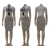 Conjuntos de duas peças femininas vestido moda temperamento g impressão duas peças apertadas sexy envoltório hip comprimento médio saia bollinger v vestidos casuais