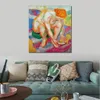 Abstract Canvas Art Nude with Cat Franz Marc Handcrafted Oil Painting Modern Decor Studio Apartment