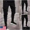 Męskie jeansy męskie 2021 moda czarne dżinsy męskie Denim Skinny Biker zniszczone postrzępione Slim Fit kieszeń Cargo ołówek Plus rozmiar S-3Xl moda Dhjpk