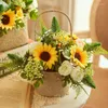 Fiori decorativi Giallo Seta Girasole Rosa Artificiale 1 Bouquet Matrimonio Fiore Per Home Office Party Garden El Decoration