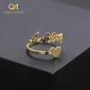 Anillos de banda Anillo con nombre en forma de corazón relleno personalizado/anillo único cortado/joyería de declaración de regalo de novia esposa madre - escote ajustable 230704