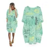 Robes décontractées pour femmes poche chauve-souris à manches longues femme vêtements mode grande taille dames vêtements Midi femme robe plante fleurs CT