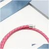 Charm Bracelets Pandora 925 Sterling Sier Luxury Designer Women Mens Drop D DHQR8을위한 Pink Braided Leather Bracelet Original Box 세트