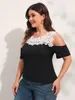 Women's Plus Size TShirt Finjani Contrast Guipure Lace Cold Shoulder Tee Solid Tops Fashion Summer Ladies Short Sleeve 230705