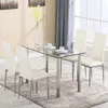 set 5 Piece Dining Table Set Tempered Glass Top Dinette Sets with 4 PU Leather Chairs,Light WhiteSimple and convenient
