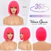 Perruques synthétiques Perruque courte Bob avec frange perruque synthétique pour femme droite Ohm Bree rose rouge rose 12 pouces résistant à la chaleur Lolita jeu de rôle cheveux de fête 230704