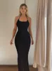 Abiti casual Bretella Y2K Abito nero senza schienale Estate Abiti lunghi sexy retrò Beach Party senza maniche Skims Big Open-Back Fishtail Clubwear J230705