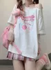 女性の Tシャツディープタウン女性オフショルダー Tシャツかわいいスウィートガールオフショルダートップス y2k セクシーなかわいいグラフィック Tシャツシャツファッション韓国 230705