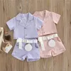 Clothing Sets Little Girls Stylish Clothes Outfit Solid Color Short Sleeve Lapel Collar Button-Down Blouse Shorts Belt 9Months-5Years