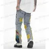 Męskie dżinsy High Street Designer Jeans dla mężczyzn Haft z dziurami Workowate spodnie jeansowe na co dzień Unisex postrzępione, postrzępione, patchworkowe spodnie Cargo T230705