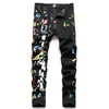 Marque noire brodée à fermeture éclair à fermeture à glissière Street Wear Skinny Hip Hop Alphabet Men's Pant's Ripped Jeans