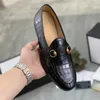 Designer crocodile loafer men's shoes square toe gold-toned detail loafers sports leisure Driving Shoes Comfortable Leather Men Dress Shoe a6