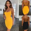 Casual sukienki damskie seksowna obcisła sukienka bez rękawów O Neck Spaghetti pasek rozciągliwy pakiet Hip krótka Mini sukienka damska sukienka klubowa Vestidos J230705