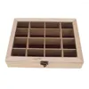 Jewelry Pouches Unfinished Plain Wooden Box 16 Grids With Top Glasses Keepsake Gift Trinkets Storage Case 27x21x5cm