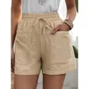 Short femme printemps/été 2023 femmes ample lin décontracté poches solide grande taille haute jambe large pantalon à lacets