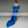Party Dresses Royal Blue Off Shoulder Prom Pleat Detachable Train Satin Formal Evening Gown Mini Corset Vestido De Fiesta 2023