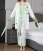 Ropa de dormir para mujer, 3 uds., bata, pijama, traje de verano para mujer, lencería de satén, albornoz estampado, camisola, conjunto de dormir, Kimono informal, ropa para el hogar