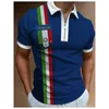 Męskie koszulki polo letnie ubrania męskie koszulki polo Casual ścielenie kołnierzyka Zipper Team Club nadruk w paski koszulka z krótkim rękawem męskie koszulki polo topy 230704