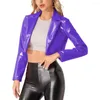 Women's Jackets Club Party Wet Vinyl Leather Lapel Collar Sexy Lady Shiny PVC Long Sleeve Crop Coat DJ Stage Show Streetwear