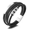 Charm Armband Titanium Steel flätad rostfritt armband för män Magnetlås Multi-skikt läder grossist