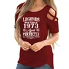 女性の Tシャツヴィンテージ 1973 オリジナルパーツ 50 プリント女性 Tシャツ 50th 誕生日ギフトクロスオフショルダーカジュアル Tシャツファムトップス