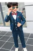 スカートチャイルドブレザースーツ良い品質の子供スーツ格子縞の学校の男の子セットウェディングフラワーボーイスーツブルー/パープルコートベストパンツシャツ