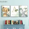 Autocollants personnalisés avec nom, affiches murales, éléphant, girafe, peinture artistique, animaux de la Jungle, imprimés d'art, images sur toile pour chambre de garçon, décoration murale