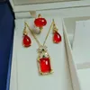 cristal incrusté rouge calcédoine verte rose Joint de bambou Gouttelettes d'eau pendentif collier bague boucles d'oreilles ensemble 3 pièces ensemble de bijoux 12 Styles