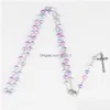 Wisiorek naszyjniki 12 kolorów religia różaniec naszyjnik dla kobiet Christian Virgin Mary jezus krzyż długie koraliki łańcuchy biżuteria G Dh8Rr