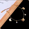 Anklets 2023 Nya Rostfritt stål Kristall Butterfly Anklet Dam Ins Hot Summer Beach Ankel Chain Hänge Smycken Tillbehör Partihandel 230607