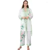 Vêtements de nuit pour femmes 3 pièces Robe pyjamas costume été femmes Satin Lingerie imprimer peignoir CamiShorts sommeil ensemble décontracté Kimono maison vêtements