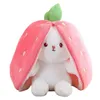 35 cm créatif drôle poupée carotte lapin en peluche peluche doux lapin se cachant dans un sac de fraise jouets pour enfants filles cadeau d'anniversaire