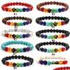 Beaded 7 Chakra Bracelet Men Black Lava Rock Healing Nce Beads Reiki Buddha Prayer Natural Stone Yoga Bangle For Women Fashion Jewel Dh4Qe