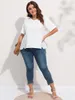 Camiseta Feminina Plus Size Finjani White Tshirts Top Clothing Summer Recorte Costas Bordado Tee 230705