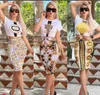 Women's Two Piece Sets Dress Fashion Temperament G Print Two Piece Tight Sexy Wrap Hip Mid Length Bollinger Skirt V Casual Dresses